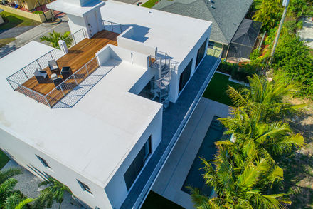 Aerial shot viewing the roof seating area